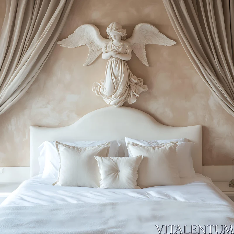 Serene Bedroom Interior with Angelic Decor AI Image