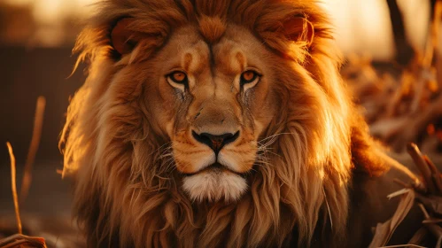 Majestic Lion Portrait in Golden Amber Light