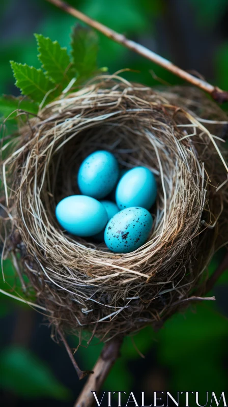 AI ART Nature-Inspired Imagery: Blue Eggs in a Bird's Nest