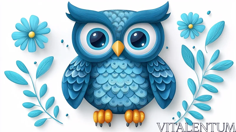 AI ART Whimsical Blue Owl Art