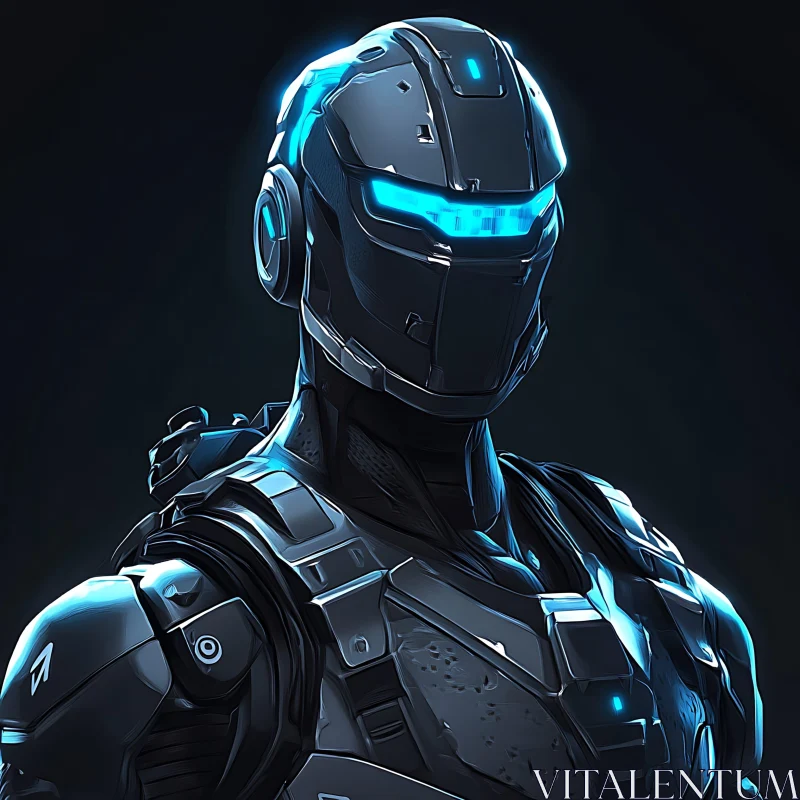 Advanced Tech Cyborg in Blue and Black AI Image