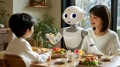 Futuristic Family Meal with Robot