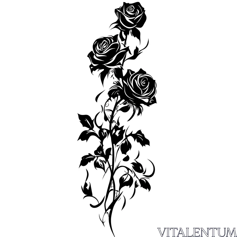 Intricate Black and White Floral Art - Roses AI Image