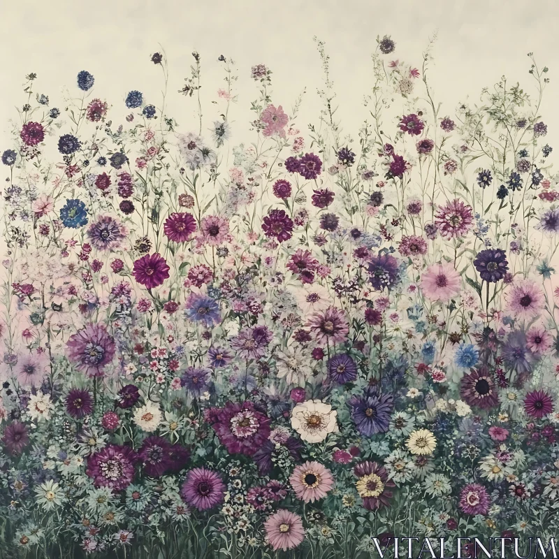 Purple Flower Field Art AI Image