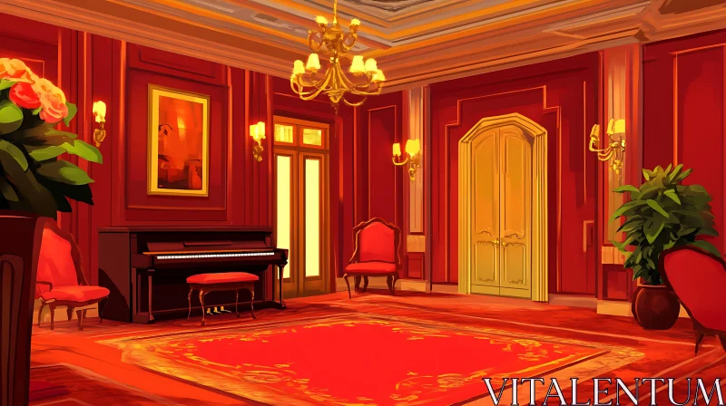 AI ART Elegant Interior Design with Red and Gold