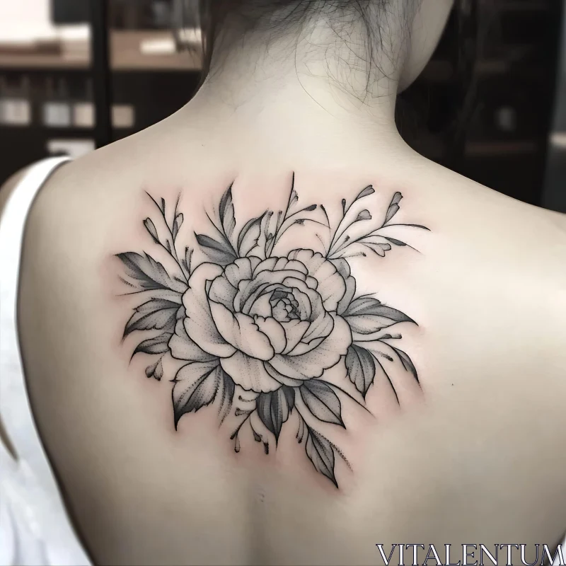 Intricate Rose and Leaves Tattoo on Back AI Image