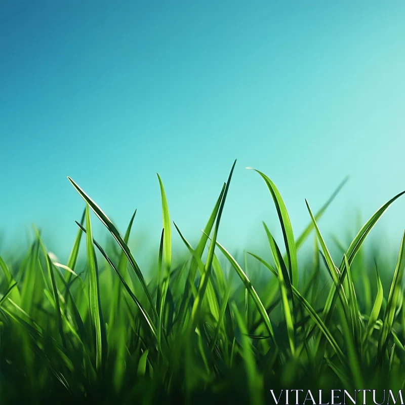 Fresh Grass Blades Under Azure Sky AI Image