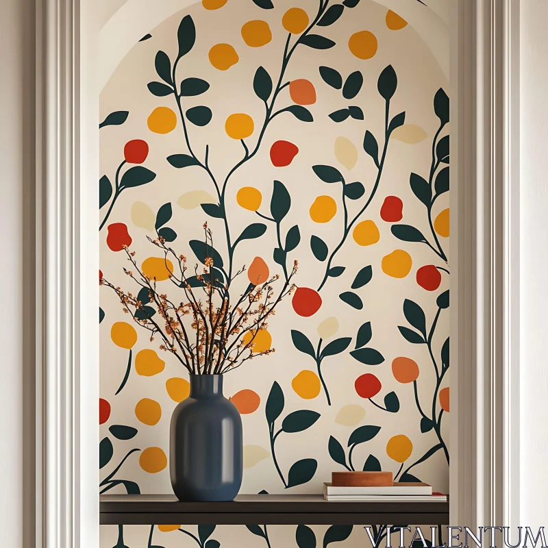 AI ART Interior with Floral Pattern and Vase