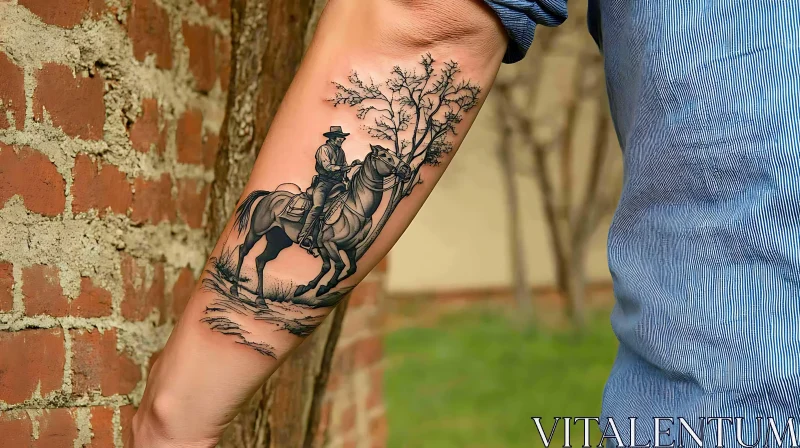 Western-themed Forearm Tattoo of a Cowboy on a Horse AI Image