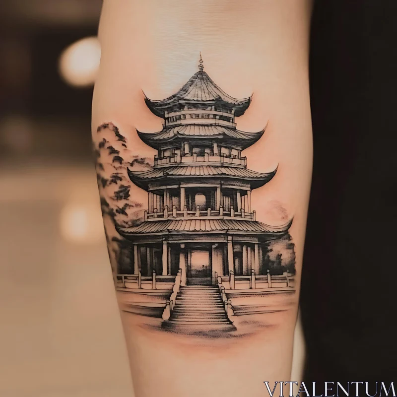 Intricate Pagoda Tattoo Art AI Image