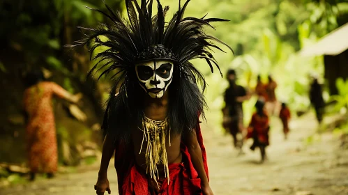 Masked Figure in Traditional Attire