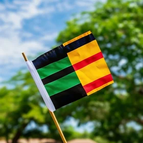 Vibrant Multicolored Flag Held Outdoors