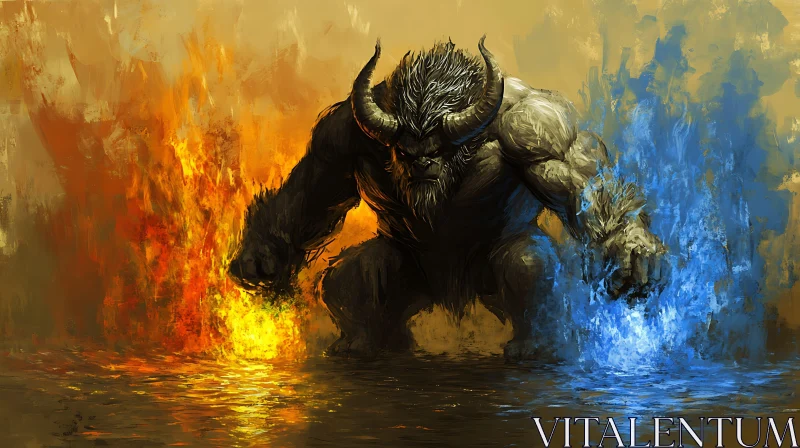 AI ART Minotaur of Opposites: Strength and Elements