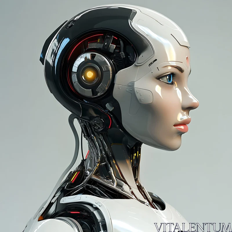 Detailed Female Cyborg Side View AI Image