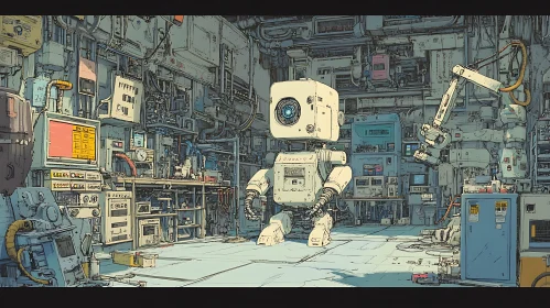 Futuristic Robot in Industrial Setting