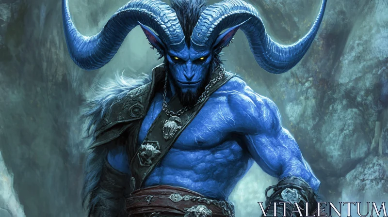 AI ART Horned Blue Demon Fantasy Character