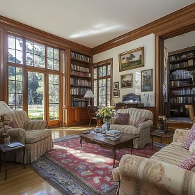 Classic Home Library with Cozy Furniture