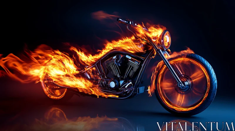 Burning Chrome: Motorcycle in Fiery Display AI Image