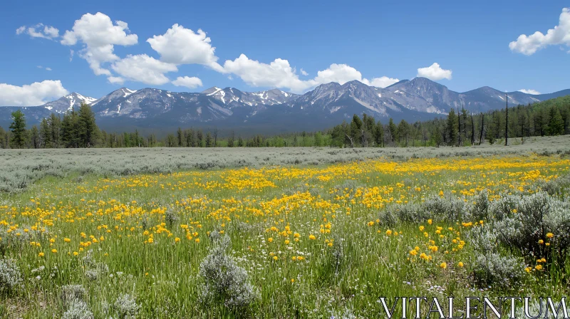 AI ART Mountain Meadow Flowers Landscape