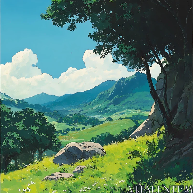 AI ART Scenic Landscape with Rolling Hills