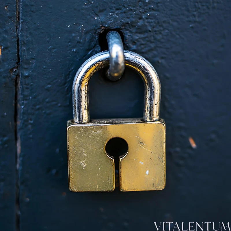 AI ART Brass Padlock on Blue Painted Metal