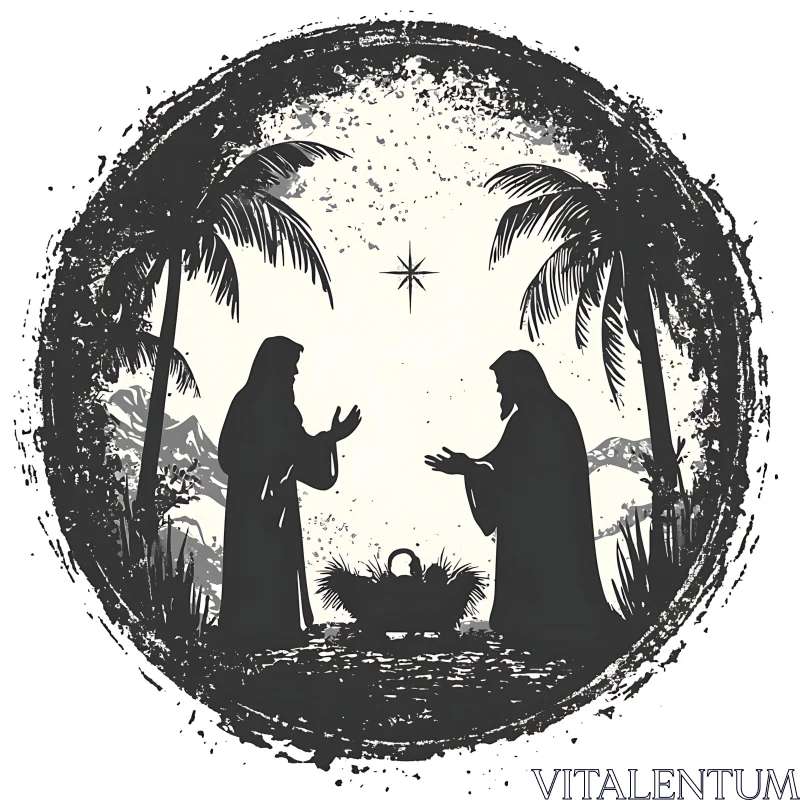 Black and White Nativity Silhouette AI Image