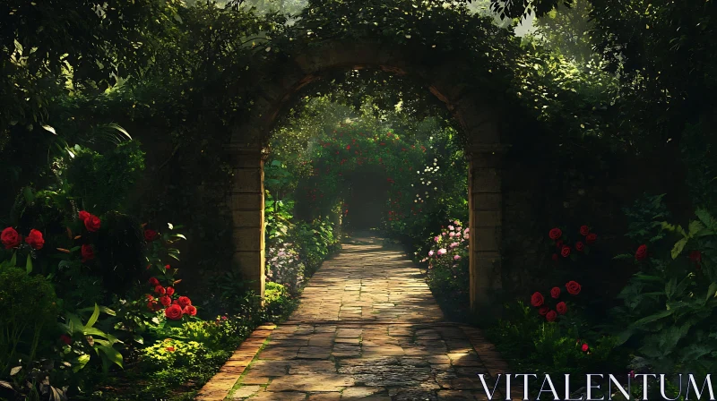 Secret Garden Path with Stone Arch AI Image