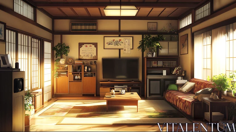 Sunlit Japanese Room Interior AI Image