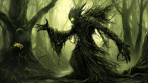 Mystical Forest Creature in the Dark Woods