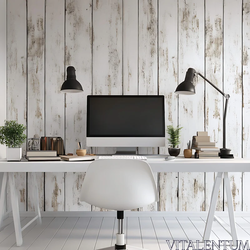 AI ART White Desk Setup with Computer and Chair