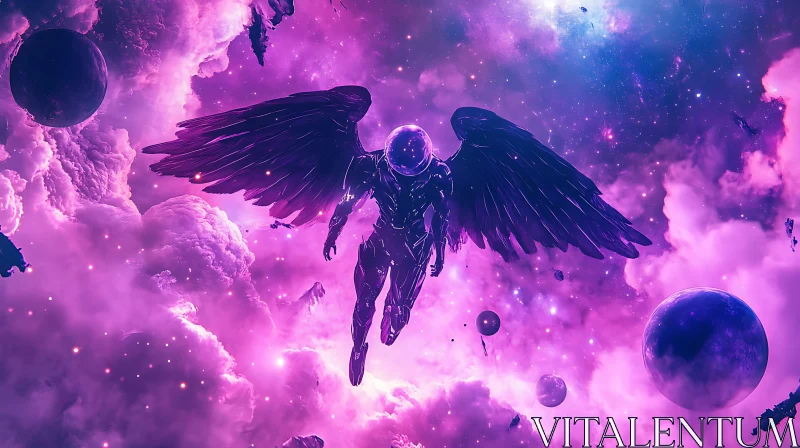 AI ART Winged Figure in Cosmic Cloudscape