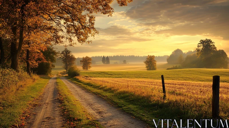 AI ART Golden Sunrise Over Countryside Path