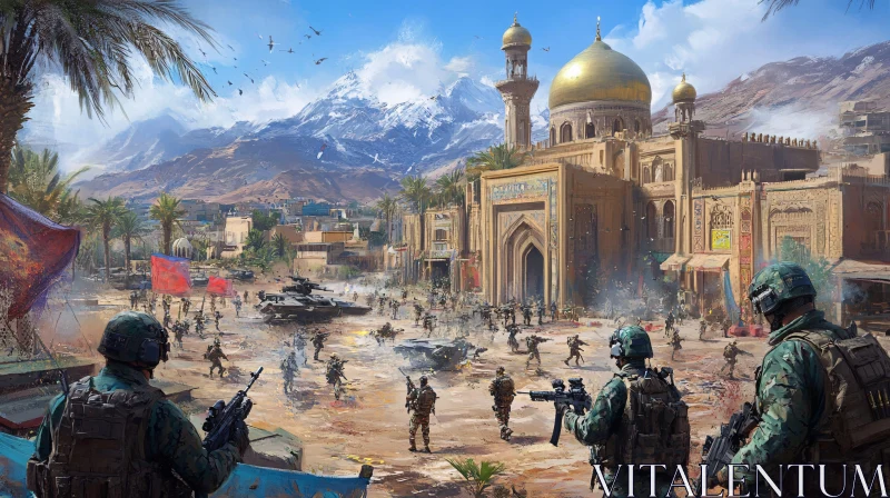 Soldiers and Tanks in Urban Warfare AI Image