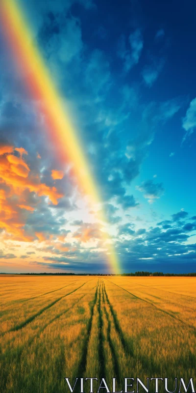 Rainbow Over Golden Wheat Field AI Image