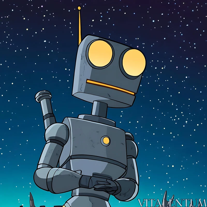 AI ART Cartoon Robot Contemplates the Universe