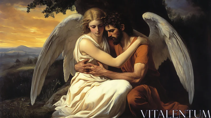 AI ART Celestial Comfort: Angel and Man