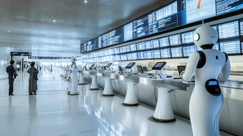 Futuristic Airport with Robot Assistants