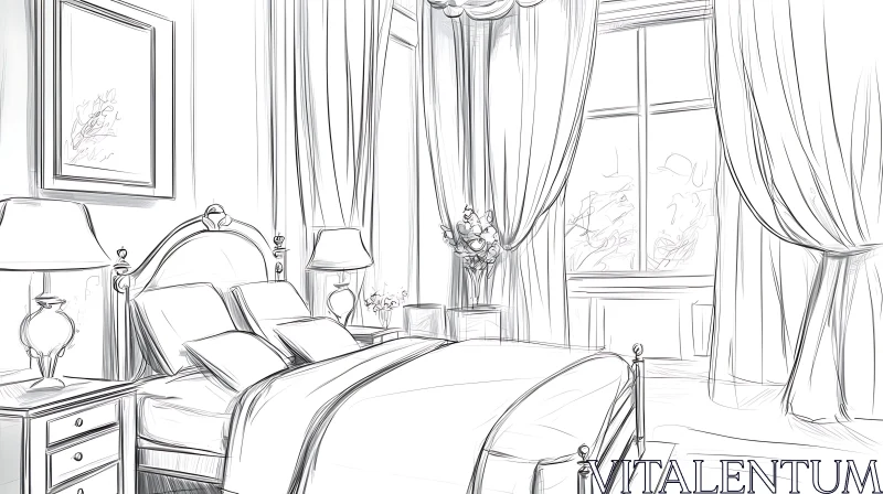 AI ART Detailed Bedroom Sketch with Furniture