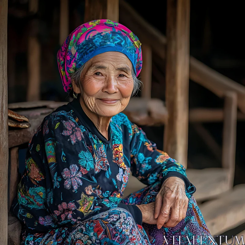 Serene Portrait of an Elderly Woman AI Image