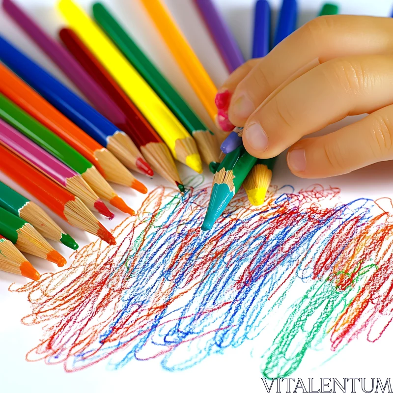 Creative Child Art with Colored Pencils AI Image