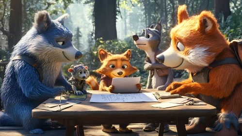 Cartoon Animal Teamwork in Nature