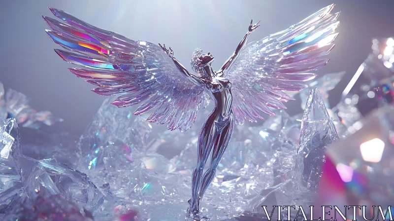 Crystal Angel with Wings in Ice Field AI Image