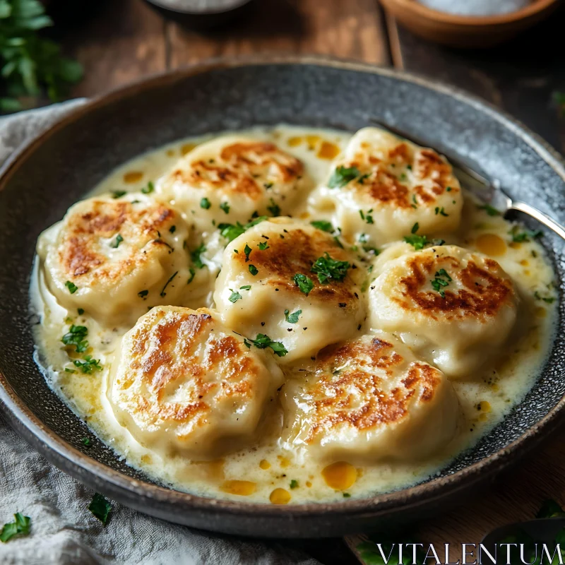 Creamy Herb Dumplings Delight AI Image