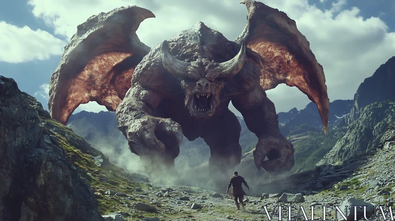 Winged Beast in the Mountains AI Image