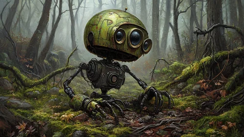 Mossy Robot in Overgrown Woods