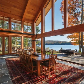 Sunlit Dining Room with Lake Scenery