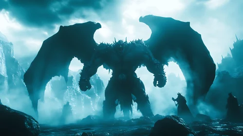 Colossal Demon Amidst Jagged Peaks