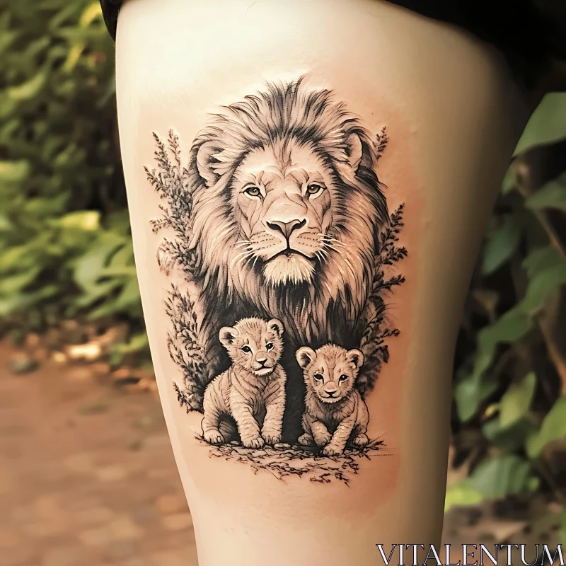 Realistic Lion Tattoo with Cubs AI Image