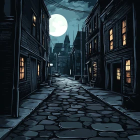 City Street Under Moonlight