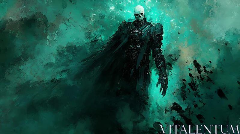 AI ART Dark Armor Skeleton in Foggy Landscape